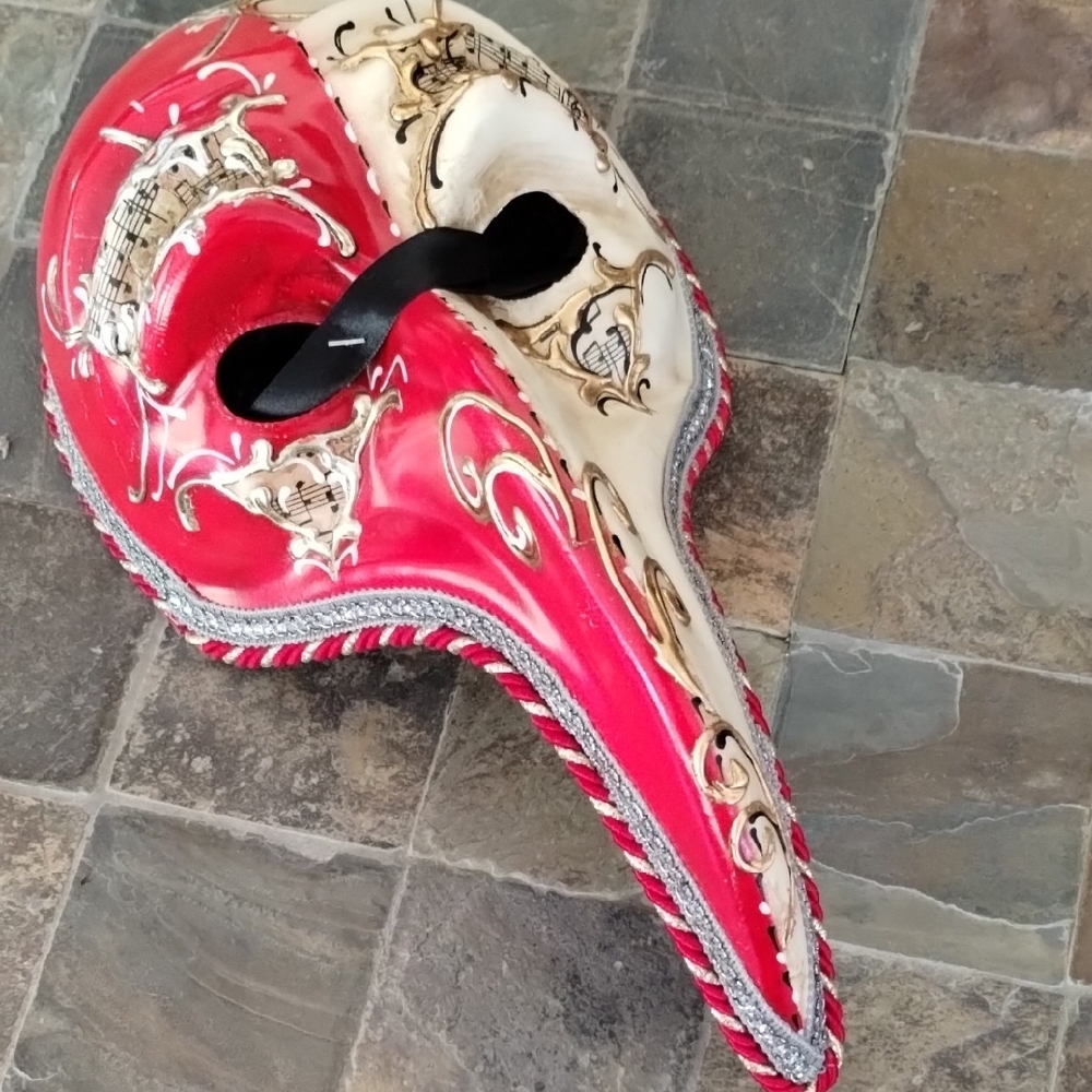 Festive Red and Cream Decorative Mask